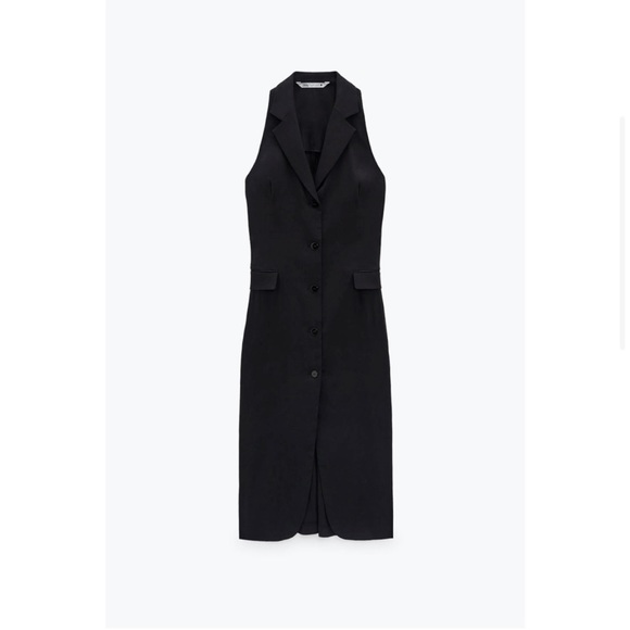 Zara Black Linen Sleeveless Vest Midi Dress - Picture 3 of 11